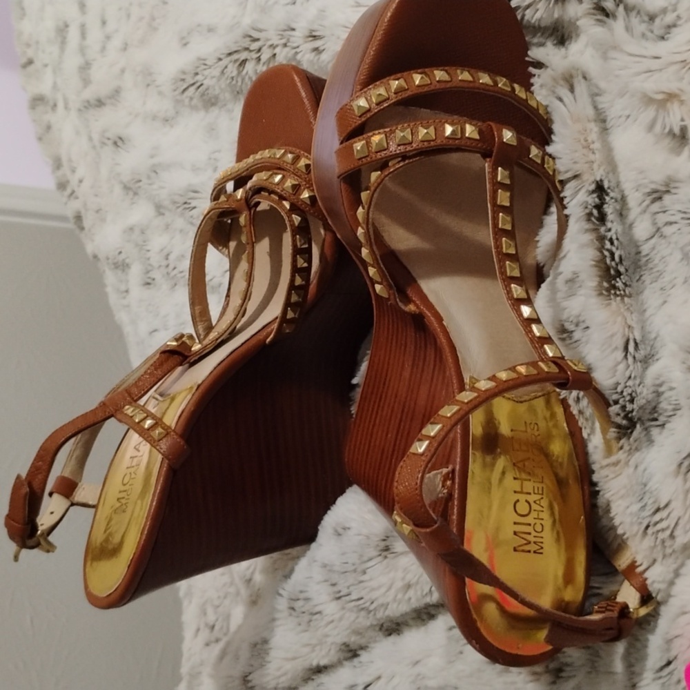Women's size 6.5 Michael Kors gold studded wedge